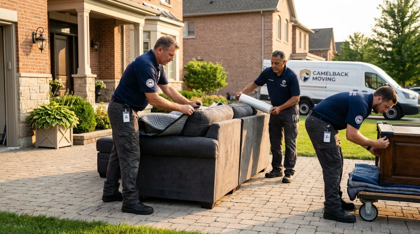 Large estate moving crew wrapping furniture in Oneonta, AL